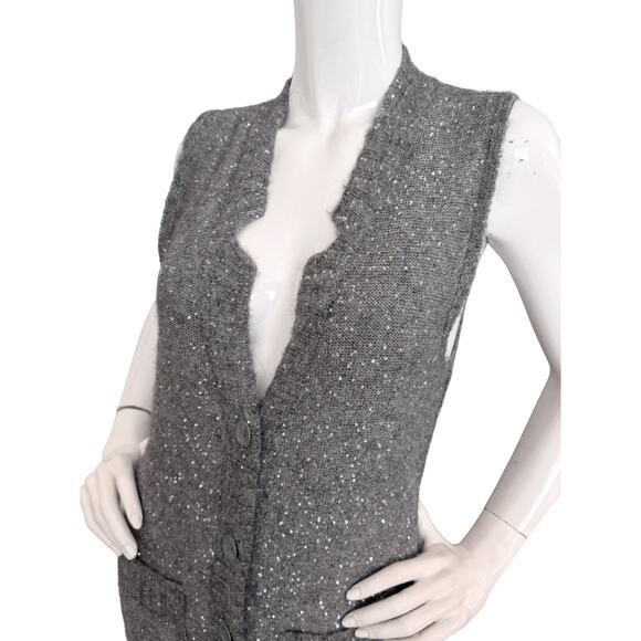 D. Exterior Sweater Vest Wool Angora Blend Knit Sequin Embellished Gray Small - Picture 3 of 7